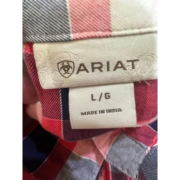 Ariat Plaid Embroidered Cowgirl Western Pearl Snap Long Sleeve Women's SZ Large - Picture 6 of 13